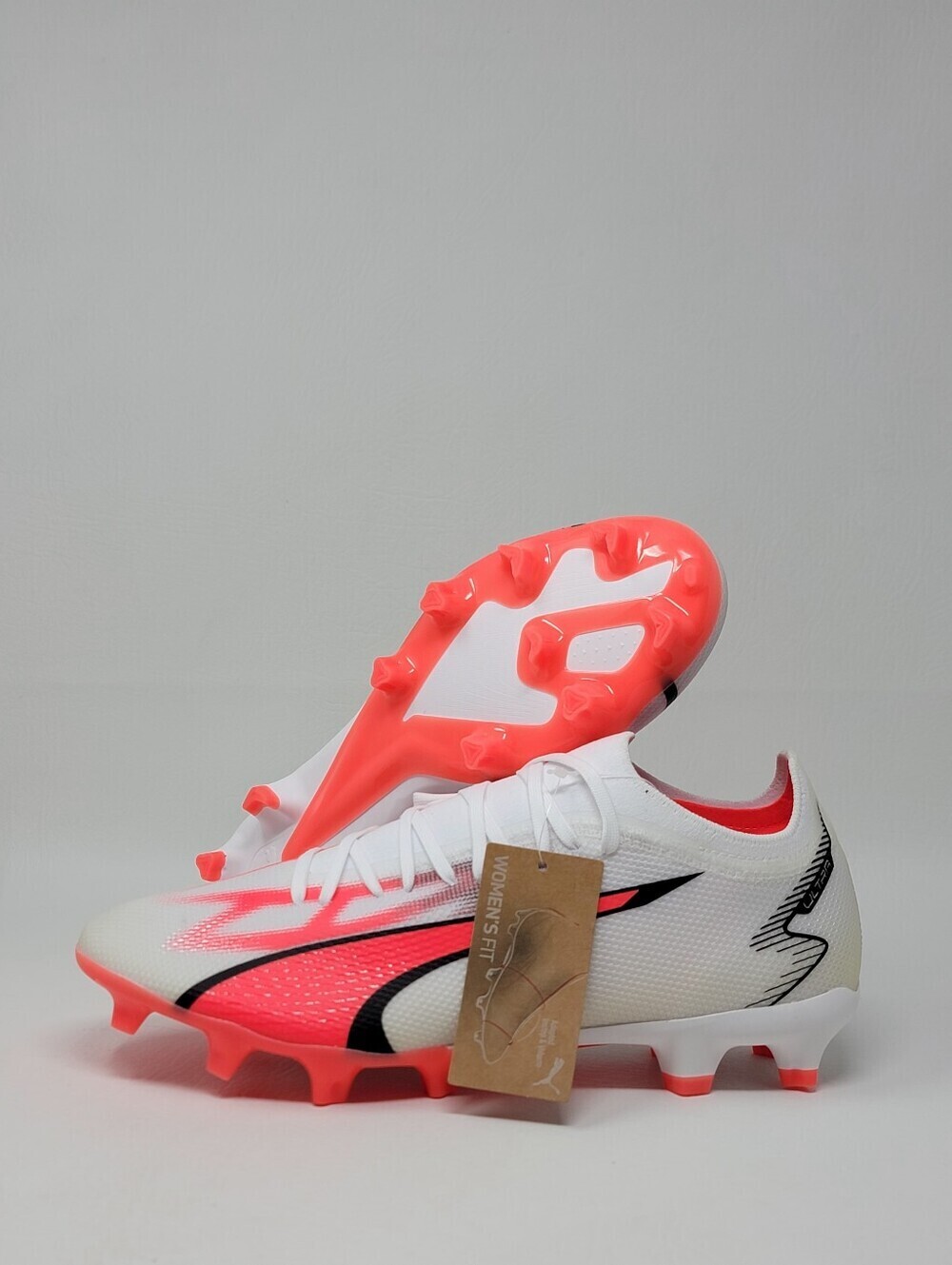 PUMA Ultra Match FG/AG Women's Soccer Cleats 107523 White/Fire Orchid Size 10.5